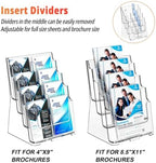 FUCDTEFC 2 Pack Acrylic Brochure Holder 8.5x11 & 4 x9 Inches, Clear 4 Tier Magazine Holder Brochure Display Stand w Removable Divider, Literature Pamphlet Flyer Holder for Wall Mount or Countertop - Image 3