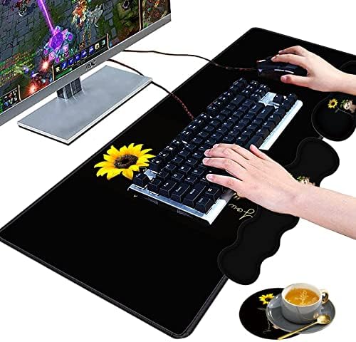 Large Gaming Mouse Pad, Keyboard Wrist Rest pad + Mouse Wrist pad + Coaster Set Extended Waterproof Non-Slip Table mat Suitable for Home Office Learning Games - Sunflower and Sloth - Image 4