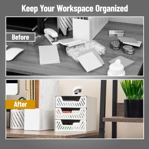 Mind Reader 3 Drawer Desk Organizer, Metal, White - Image 5