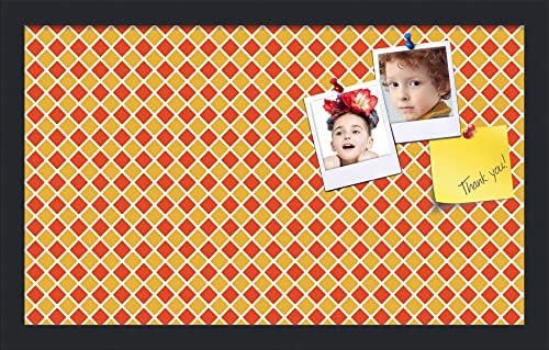 PinPix 20x12 inch Cork Bulletin Board. This Decorative Framed Pin Board Comes with Diamond Pattern in Red and Orange Design and Satin Black. Ideal for Home, Office Decor or School (PinPix-331) by PinPixBulletinBoards