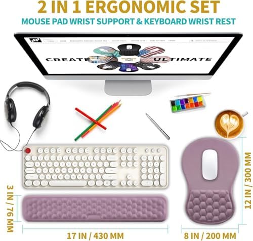 Hokafenle 2 in 1 Ergonomic Mouse Pad Wrist Support & Wrist Rest for Computer Keyboard Set, with Relieve Carpal Tunnel Pain Massage Bulge and Full Memory Gel Design (2In1 Set, Purple) - Image 2