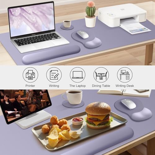 4-in-1 Large Gaming Mouse Pad, Keyboard Wrist Rest Pad & Wrist Support Mousepad Set, Extended Desk Pad Waterproof Desk Mat Protector for Home Office Decor Study Game 35.4×15.7 Inches I Noble Purple - Image 3