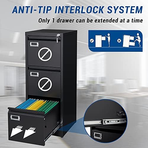 Fesbos Vertical File Cabinets - 3 Drawers 17.8" Deep Lockable Filing Cabinet - Metal Storage Cabinets for Home Office to Hanging Files Letter/Legal/F4/A4 Size - Image 4