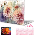 Mektron Case for 13.5" Microsoft Surface Laptop 5/4/3 with Metal Palm Rest Model 1951/1868, 2019/2021/2022 Release Plastic Hard Shell Cover with Screen Protector + Keyboard Cover, Watercolor Dahlias by Mektron