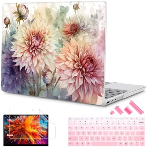 Mektron Case for 13.5" Microsoft Surface Laptop 5/4/3 with Metal Palm Rest Model 1951/1868, 2019/2021/2022 Release Plastic Hard Shell Cover with Screen Protector + Keyboard Cover, Watercolor Dahlias by Mektron
