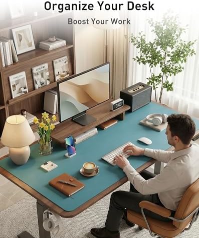 Aothia Faux Leather Desk Mat - Large Mouse Pad, Non-Slip PU Leather Blotter, Waterproof Writing Surface for Office and Home (Turquoise, 63" x 24") - Image 3