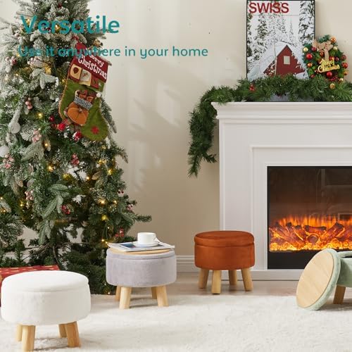 Small Foot Stool Ottoman with Storage, Velvet Ottoman Foot Rest for Couch, Round Footstool with Storage, Small Ottomans and Footstools for Living Room and Entryway (Gray) - Image 6