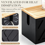 Chunful Large Wooden Cable Management Box, Geometric, Black - Image 6