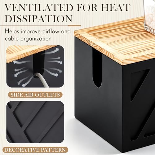 Chunful Large Wooden Cable Management Box, Geometric, Black - Image 6