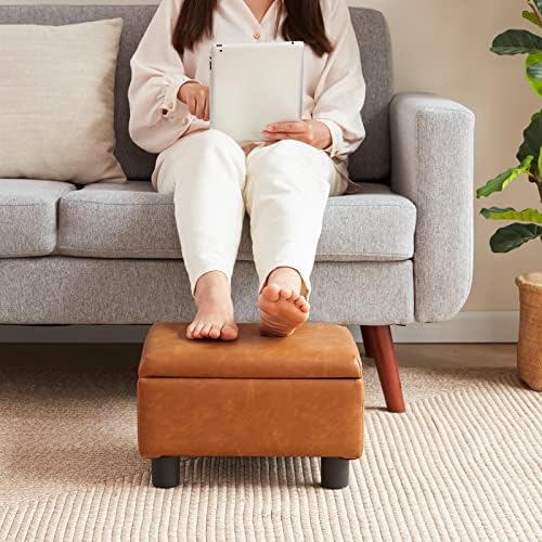 Small Foot Stool Under Desk Foot Stools Ottoman Footstool Foot Stools Small Footstools Foot Stool for Living Room Foot Rest 15" W x 12" D x 9.5" H Faux Leather Brown - Image 3