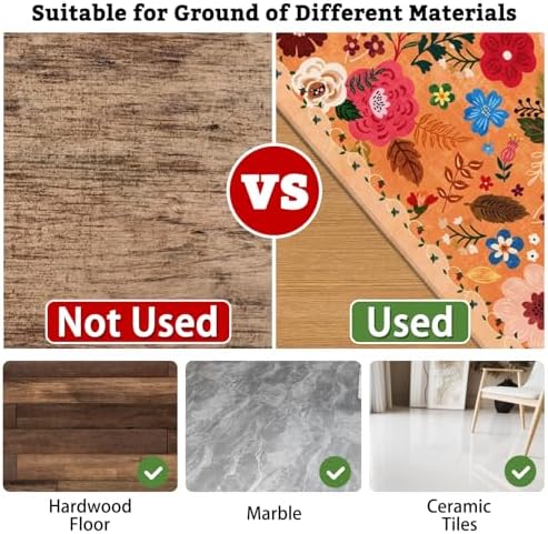Office Chair Mat for Hardwood & Tile Floor,Boho Floral 36"x48" Computer Chair Mat for Rolling Chairs Carpet,Under Desk Non Slip Gaming Rug,Low-Pile Rubber Backing Large Protector Mat(Orange) - Image 4