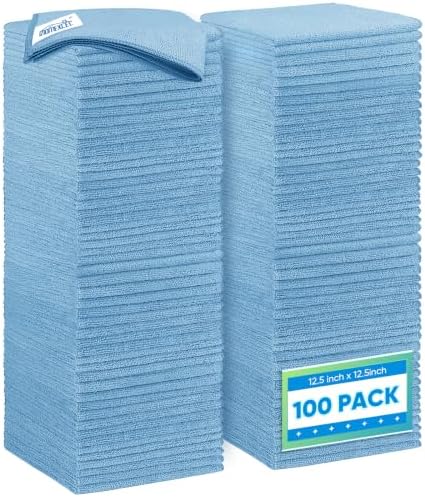 HOMEXCEL Blue Microfiber Cleaning Cloth 100PK, Towels for Cars, 12.5×12.5" by HOMEXCEL