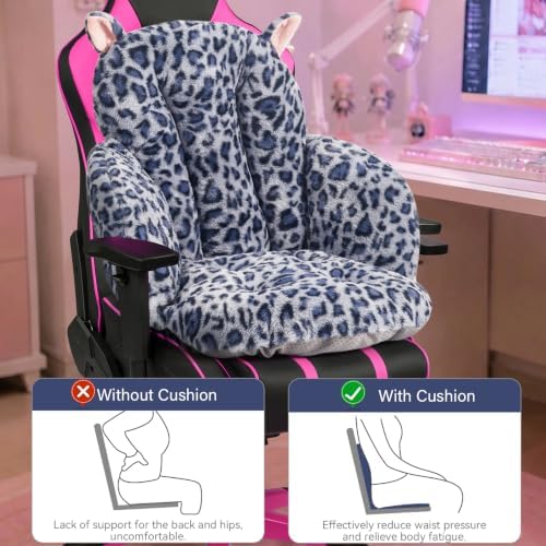 DOBUONO Comfy Office Chair Cushion, Cute Seat Cushion Leopard Print Cushion for Gaming Chair with Backrest Non-Slip Floor Seating for Adults and Pets Grey Stuff for Room Decor - Image 4