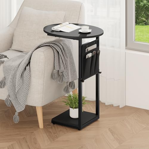 Vagusicc C Shaped End Table, Adjustable Height Small Side Table for Couch and Recliner, 32" Tall Couch Side Table Slide Under Sofa Tray Desk with Storage Bag for Living Room and Bedroom, Black - Image 7