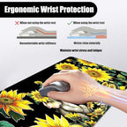 Mouse Pad,Large Desk Mat Set, 4in1 XL Mousepad + Keyboard Wrist Rest+Mouse Wrist Rest+Coaster with Ergonomic Desk Pad for Home Office Table Computer Cover -Elephant with Sunflowers - Image 5