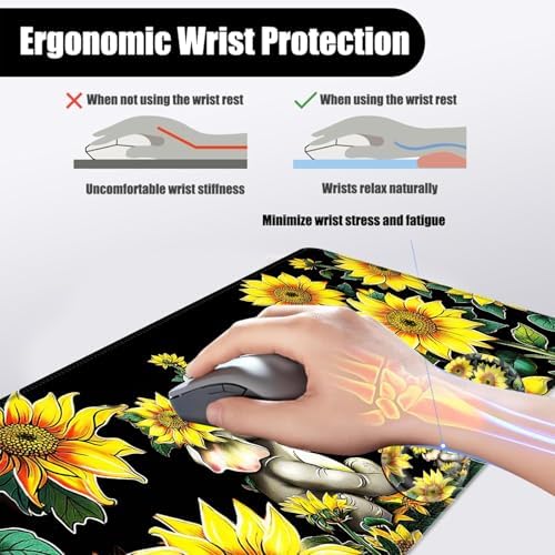 Mouse Pad,Large Desk Mat Set, 4in1 XL Mousepad + Keyboard Wrist Rest+Mouse Wrist Rest+Coaster with Ergonomic Desk Pad for Home Office Table Computer Cover -Elephant with Sunflowers - Image 5