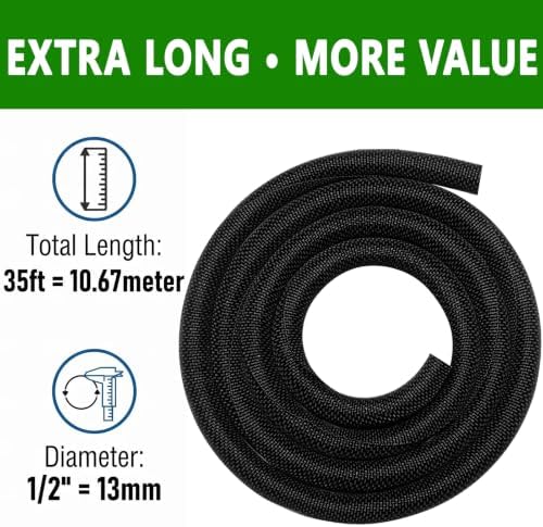 Heat Resistant Wire Loom Automotive Cable Management Sleeves 35ft-1/2inch Split Wiring Loom Harness Wire Organizer, High-Temperature Heavy Duty Auto Wrap Cord Protectors from Pets No Chew, Black - Image 4