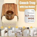 SINWANT Couch Cup Holder Tray,Fit Sofa Armrests 6.3" and Wider,Acacia - Image 4