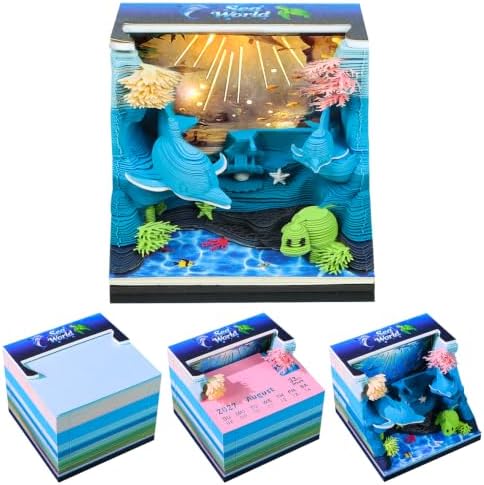 3D Calendar 2027, Tear-Away Desk Calendar, Paper Art Memo Pad, LED Light (seabed) by Unknown