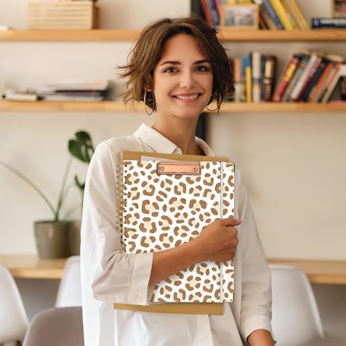 Ospelelf Clipboard with Storage 8.5 X 11，Padfolio Organizer, Spiral Portfolio Letter Size with Notepad, Pen Holder, 5 Extra Folder Divider Pages, Elastic Closure Nurse Office Essentials Leopard - Image 6
