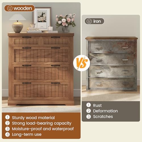 SEDETA Farmhouse File Cabinet for Home Office, 5 Drawer File Cabinet, Wood Office File Cabinets for Letter/Legal/A4 Size, File Cabinets with Printer Stand for Study Room, Living Room, Brown - Image 4