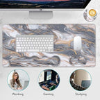Mouse Pad Set,(31.5×11.8 in) Desk Pad + Keyboard Wrist Rest Support + Mouse Wrist Rest + Coaster for Office,Home,Computer,Laptop - 4 Grey Gold Marble - Image 6