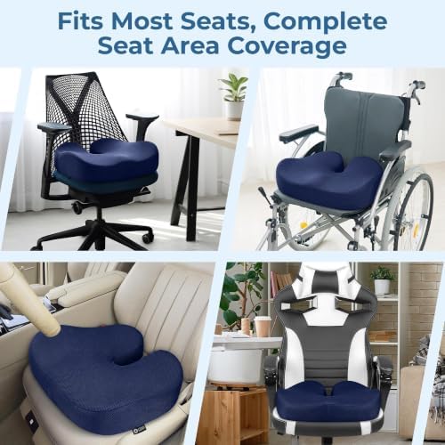 5 STARS UNITED Seat Cushion - Memory Foam Chair Cushion for Tailbone Pain Relief - Ergonomic Support for Coccyx, Sciatica & Butt - Office, Desk & Gaming Chair, Car Seat, Wheelchair, Blue Mesh - Image 5