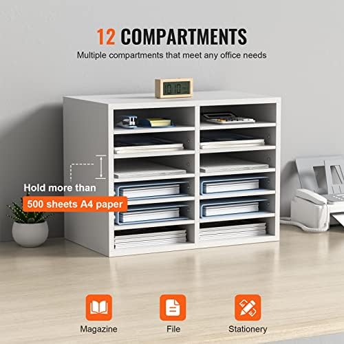 VEVOR Literature Organizers, 12 Compartments Office Mailbox with Adjustable Shelves, Wood Literature Sorter 20.4x12x16.1 inches for Office, Home, Classroom, Mailrooms Organization, EPA Certified White - Image 6