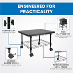 Mount-It! Under Desk Printer Stand with Wheels | Mobile Printer and Fax Cart with Storage Shelf for Office and Home Use, 2 Tiers (Black) - Image 3