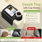 Couch Cup Holder Tray - 3 in 1 Sofa Arm Tray with 360° Rotating Cup Holder & Phone Stand,Fits Various Couches Arm Widths - Anti-Slip Foldable Couch Arm Tray for Snacks, Cellphone Remote - Image 2
