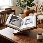 Dunzoom 1 Pcs Foldable Wooden Book Display Stand Open Book Holder, Brown - Image 4