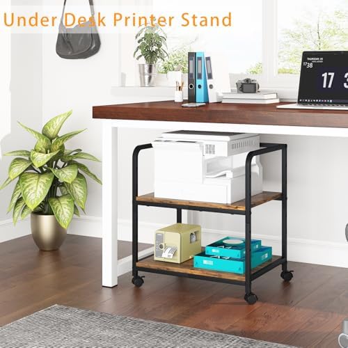 21"x15.8" Large Printer Stand with Storage, 2-Tier Under Desk Printer Table, Rolling Printer Cart with Lockable Wheels for Home, Office (Brown) - Image 5