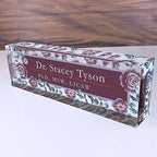 Artblox Personalized Name Plate for Desk | Vintage Design On Clear Acrylic Glass | Custom Plaque Desk Name Plate Personalized Your Name and Credentials Office Office Sign Engraved Plaque by Artblox