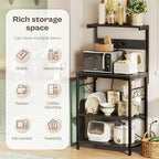 SUPERJARE Kitchen Bakers Rack with Power Outlet, Coffee Bar Table 4 Tiers, Kitchen Microwave Stand with 6 S-shaped Hooks, Storage Shelf Rack for Spices, Pots and Pans - Black - Image 5