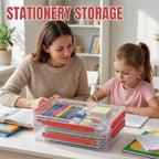 Clear Document Box, A4 Paper Storage Organizer with Snap Latches, Stackable File Case for Certificates Photos Letter Size, 14.37" x 9.44" x 1.37" & 14.37" x 9.44" x 2.75", Red - Image 6