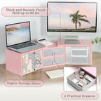 TEAMIX Pink Dual Monitor Stand Riser with 2 Drawers - Length and Angle Adjustable Double Corner Desk Shelf Organizer 37 inch for 2 Laptop/PC/Screen/TV (2 Drawers - 8''H) - Image 2