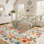DUKINO 8x10 Area Rug for Living Room, Soft Floral Washable Rug Beige Yellow - Image 5