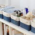 TheWarmHome Storage Basket for Organizing - Small 12x8x5.2 inch 6 Pack Collapsible Storage Bin for Shelves, Canves Storage Cubes for Organizer Cloth Box Gift Toys Closet (White & Jean Blue) - Image 5
