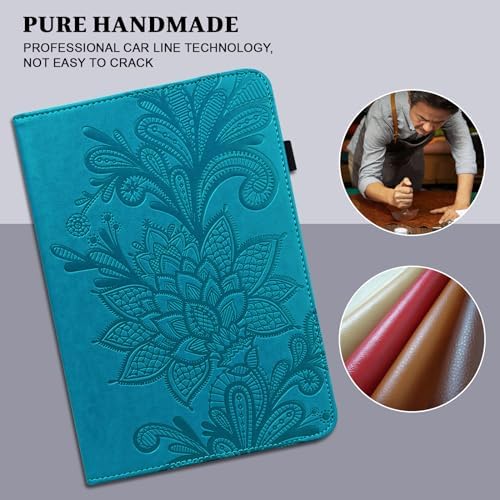 for Kindle Fire Max 11 Case - Embossed Lace PU Leather Flip Folio Tablet Case with Elastic Band & Card Slots/Holder, Multi-Angle Viewing Stand Cover, Blue - Image 3