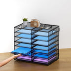 Lavatino 14 Compartments Paper Organizer for Desk, Mesh Literature Organizer, Mail File Sorter Tray with Handle, Desktop Mailbox for Office Classroom Home, Black - Image 6