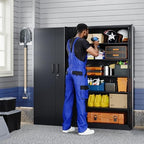 Yizosh Metal Storage Cabinet with Lock - 72" Garage Storage Cabinet with 2 Locking Doors and 5 Adjustable Shelves, Black Steel Lockable for Office,Home,Garage - Image 2