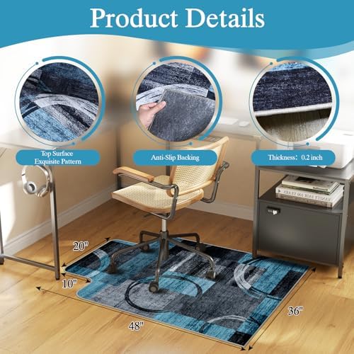 Office Chair Mat for Hardwood Floor & Tile Floor,36"X 48"-Convex Geo Blue - Image 2
