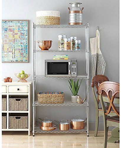 5 Tier Storage Racks Shelving, Heavy Steel Pantry Shelves, Adjustable Wire Shelving Rack, Suitable for Garage, Kitchen, Bathroom, Office, 35" W x 14" D x 71" H, Chrome - Image 2