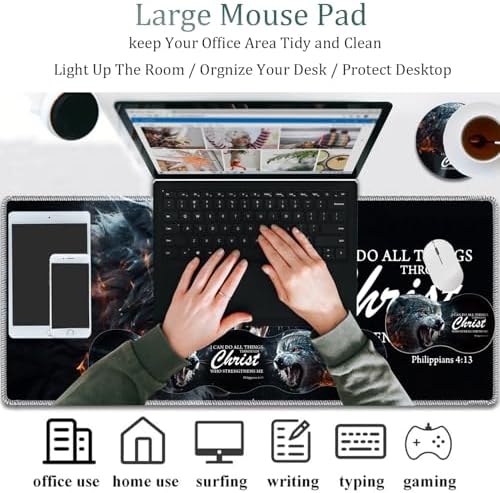 4 in 1 Mouse Pad Combo, Large Gaming Mouse Pad + Keyboard Wrist Support + Mouse Wrist Rest + Coaster, Table Pad 31.5 "x 11.8" with Memory Foam Ergonomic Wrist Pad Set, Ferocious Wolf - Image 4