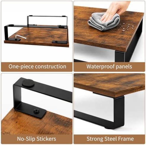XINYAO 2 Pack Monitor Riser for Desk, Wood and Steel, 16*12*3 inch, Brown - Image 6