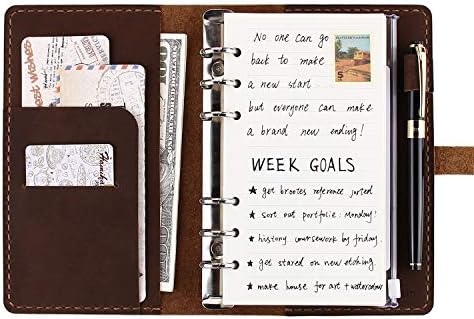 Genuine Leather Journal Writing Notebook, A6 Ring Binder Refillable Diary Notepads, Vintage Handmade Travel Organizer Agenda for Men Women - Brown by Robrasim