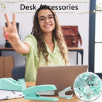 Office Supplies,Green Desk Accessories,Stapler and Tape Dispenser Set with Stapler,Tape Dispenser,Staple Remover,Staples,Clips,Scissors and Tabs,Gift for Student,Teacher,Coworkers,Business,Gift 9pcs - Image 4