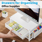 Marbrasse Wood Printer Stand for Desk, 2-Tier Desktop Printer Table for Home Office, Printer Stand with Storage Drawer 2 Pen Holders, Multi-Purpose Desk Organizer for Fax Machine Scanner(Wood White) - Image 7