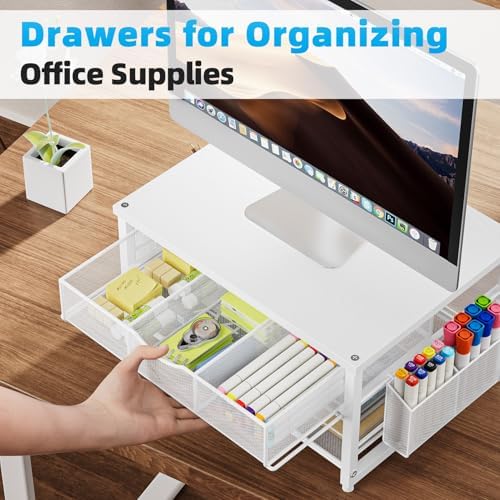 Marbrasse Wood Printer Stand for Desk, 2-Tier Desktop Printer Table for Home Office, Printer Stand with Storage Drawer 2 Pen Holders, Multi-Purpose Desk Organizer for Fax Machine Scanner(Wood White) - Image 7