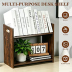 Desktop Bookshelf, 2 Tier Desk Shelf Organizer, Wood Office Tabletop Bookcase, Small Tabletop Book Rack, Portable Mini Bookcase for Book Display, Office, Home, Bedroom, Storage and Display - Image 4